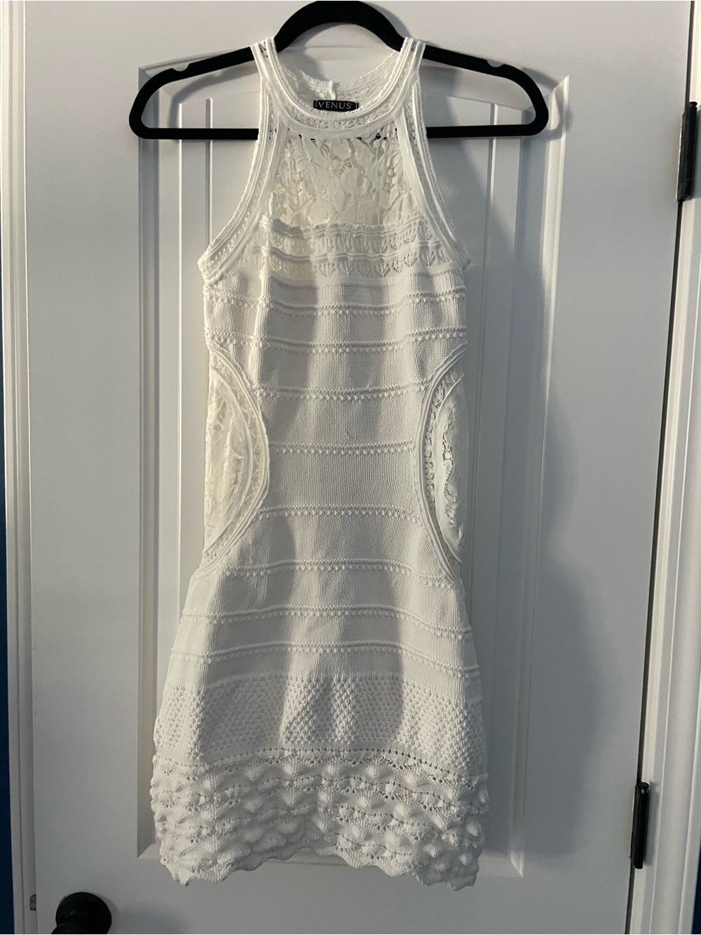 VENUS White Lace-Panel Midi Dress